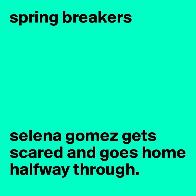 spring breakers






selena gomez gets scared and goes home halfway through.