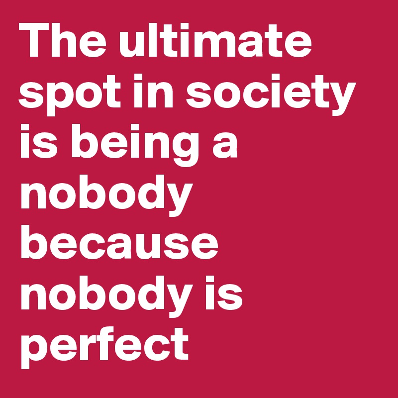 The ultimate spot in society is being a nobody because nobody is perfect