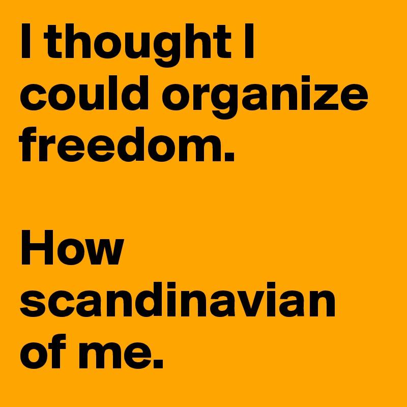 I thought I could organize freedom.

How scandinavian of me.