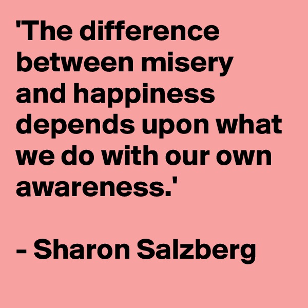 'The difference between misery and happiness depends upon what we do with our own awareness.'

- Sharon Salzberg