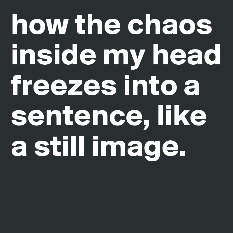 how the chaos inside my head freezes into a sentence, like a still image.
