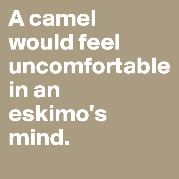 A camel 
would feel 
uncomfortable 
in an 
eskimo's mind.