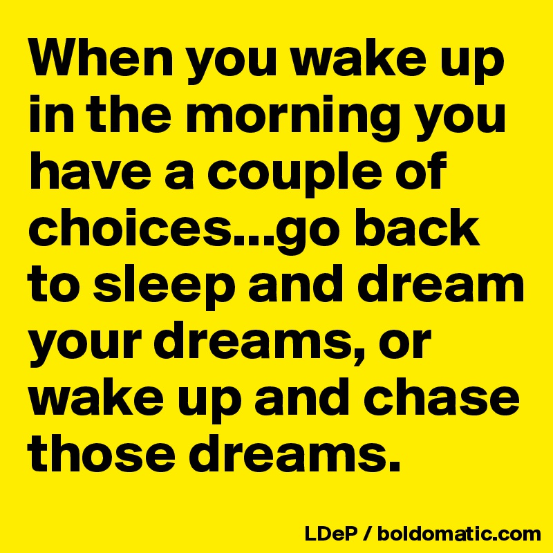 When you wake up in the morning you have a couple of choices...go back to sleep and dream your dreams, or wake up and chase those dreams. 