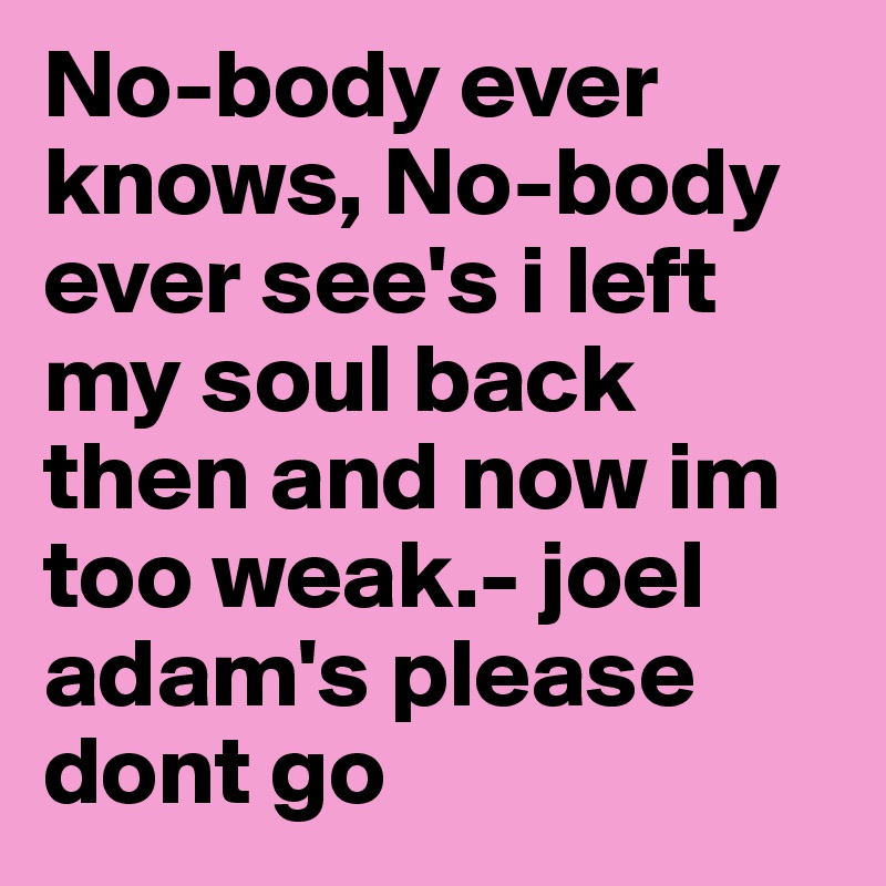 No-body ever knows, No-body ever see's i left my soul back then and now im too weak.- joel adam's please dont go 