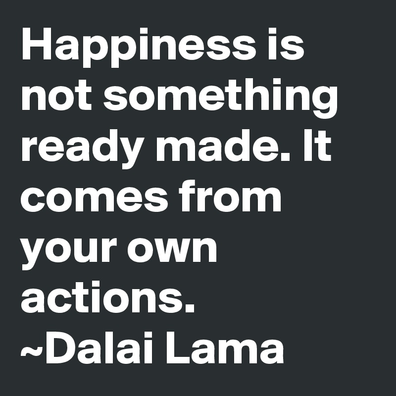 Happiness is not something ready made. It comes from your own actions.
~Dalai Lama