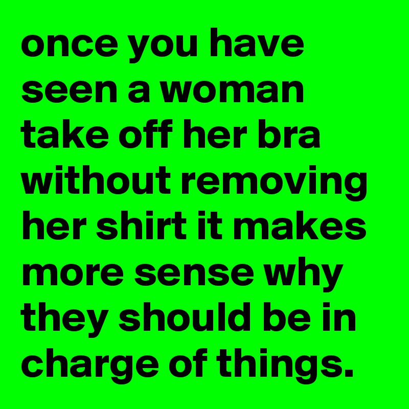 once you have seen a woman take off her bra without removing her shirt it makes more sense why they should be in charge of things.