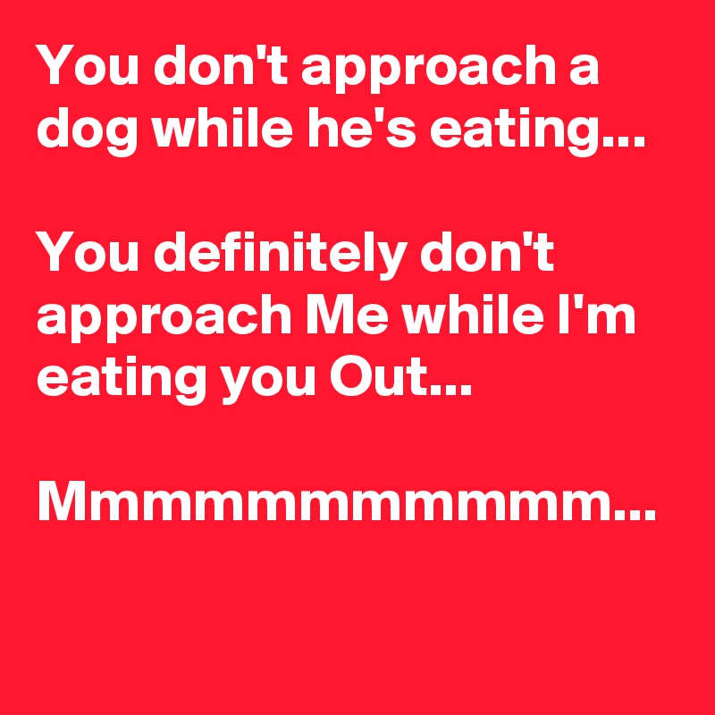 You don't approach a dog while he's eating...

You definitely don't approach Me while I'm eating you Out...

Mmmmmmmmmmm...