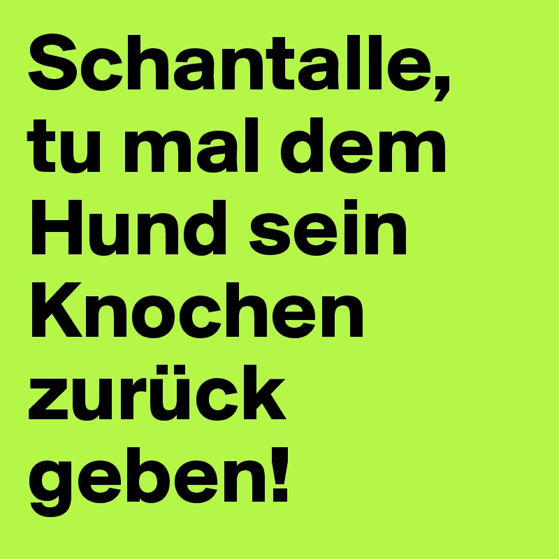 Schantalle, tu mal dem Hund sein Knochen zurück geben!