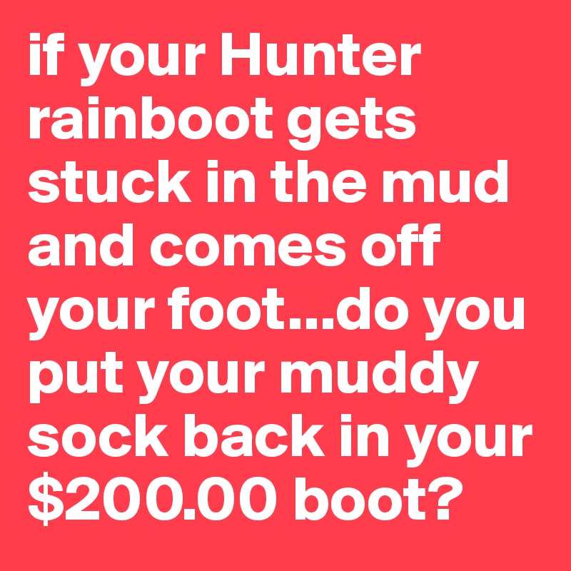 if your Hunter rainboot gets stuck in the mud and comes off your foot...do you put your muddy sock back in your $200.00 boot?