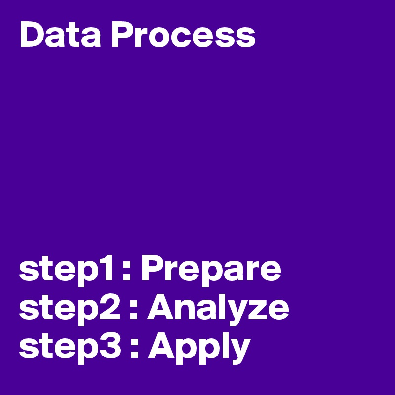 Data Process





step1 : Prepare
step2 : Analyze
step3 : Apply