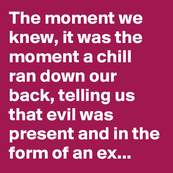 The moment we knew, it was the moment a chill ran down our back, telling us that evil was present and in the form of an ex...