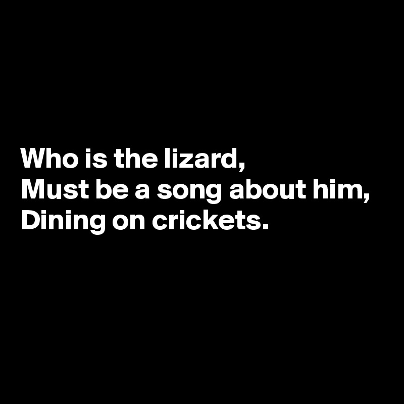 



Who is the lizard,
Must be a song about him,
Dining on crickets.



