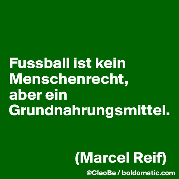 


Fussball ist kein Menschenrecht, 
aber ein Grundnahrungsmittel.


                     (Marcel Reif)