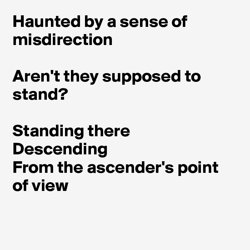 Haunted by a sense of misdirection

Aren't they supposed to stand?

Standing there
Descending
From the ascender's point of view 

