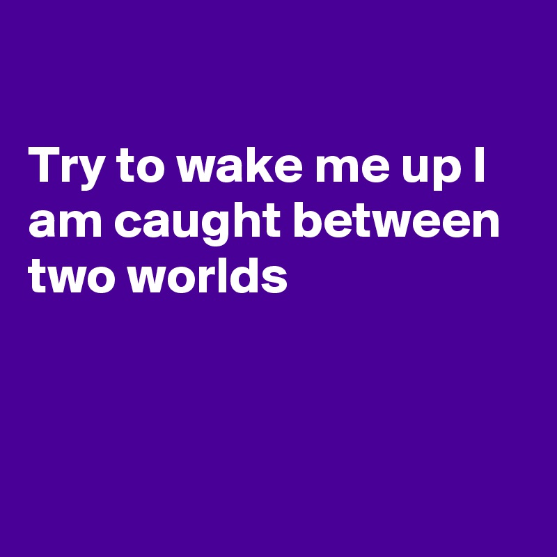 

Try to wake me up I am caught between two worlds



