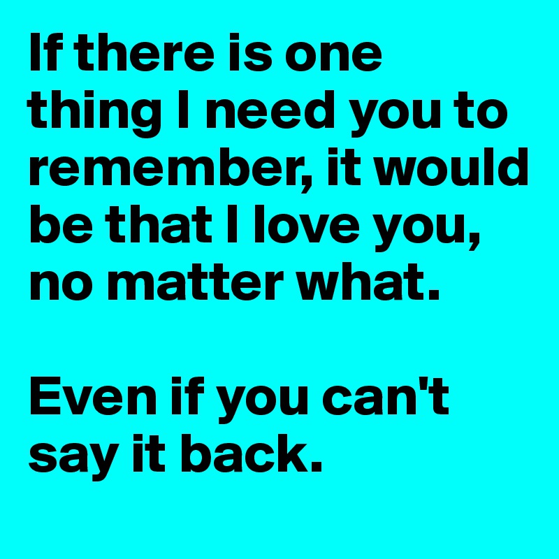 If there is one thing I need you to remember, it would be that I love you, no matter what.  

Even if you can't say it back.