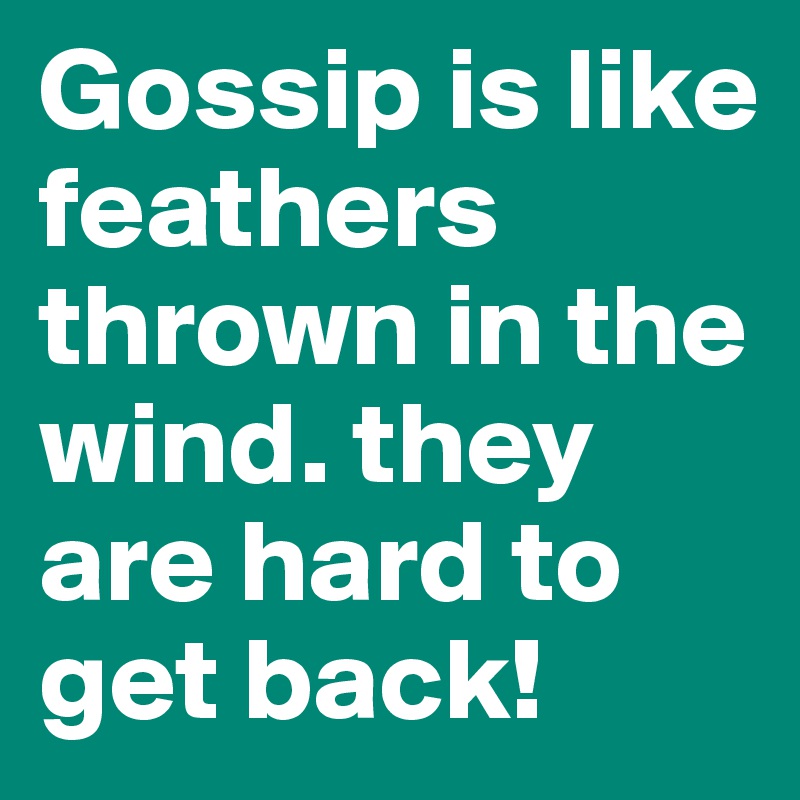 Gossip is like feathers thrown in the wind. they are hard to get back!