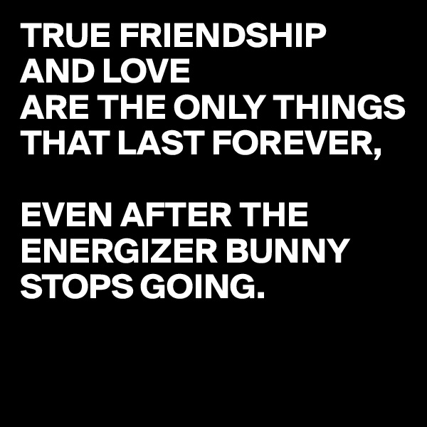 TRUE FRIENDSHIP AND LOVE
ARE THE ONLY THINGS THAT LAST FOREVER, 

EVEN AFTER THE ENERGIZER BUNNY STOPS GOING.

