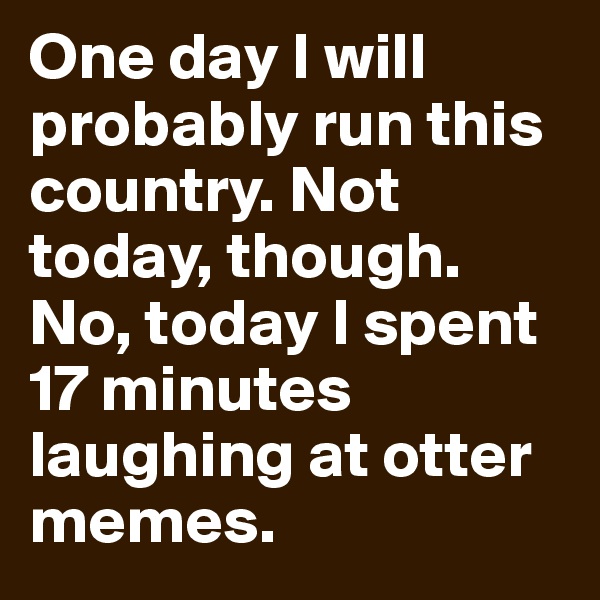 One day I will probably run this country. Not today, though. No, today I spent 17 minutes laughing at otter memes. 