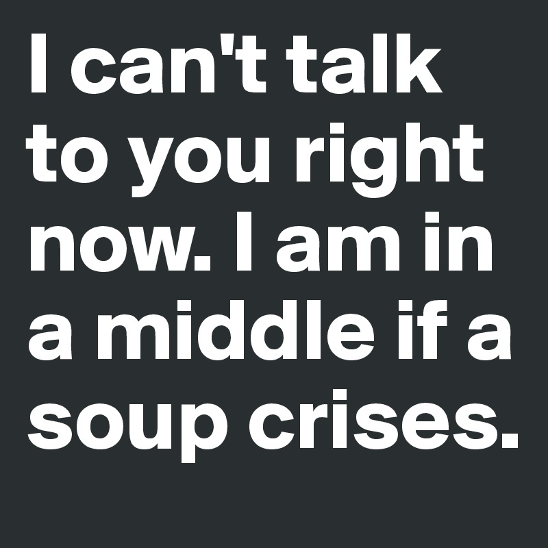 I can't talk to you right now. I am in a middle if a soup crises. 