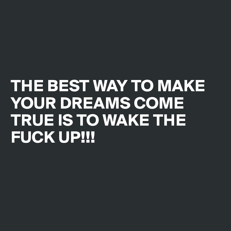 



THE BEST WAY TO MAKE YOUR DREAMS COME TRUE IS TO WAKE THE FUCK UP!!!



