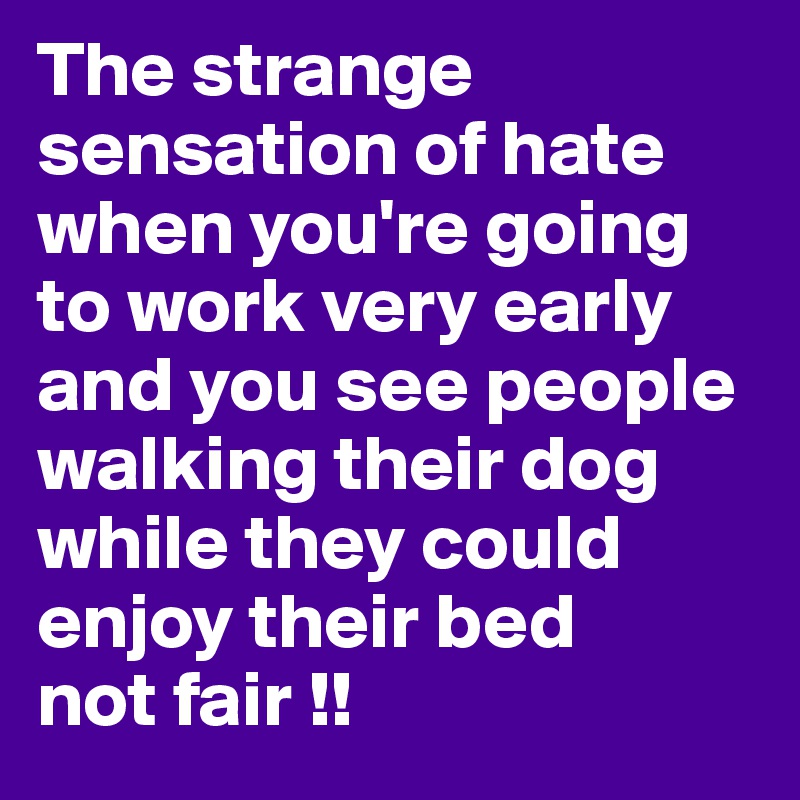 The strange sensation of hate when you're going to work very early and you see people walking their dog while they could enjoy their bed
not fair !!