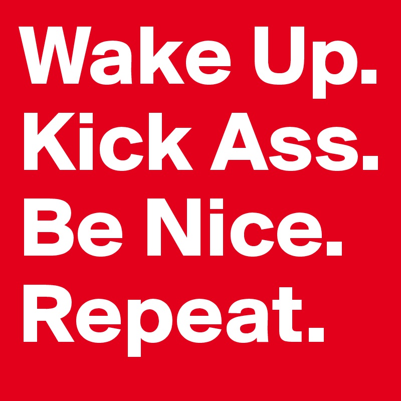 Wake Up.
Kick Ass.
Be Nice.
Repeat.