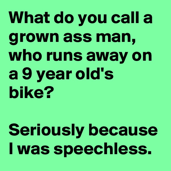 What do you call a grown ass man, who runs away on a 9 year old's bike?

Seriously because I was speechless.