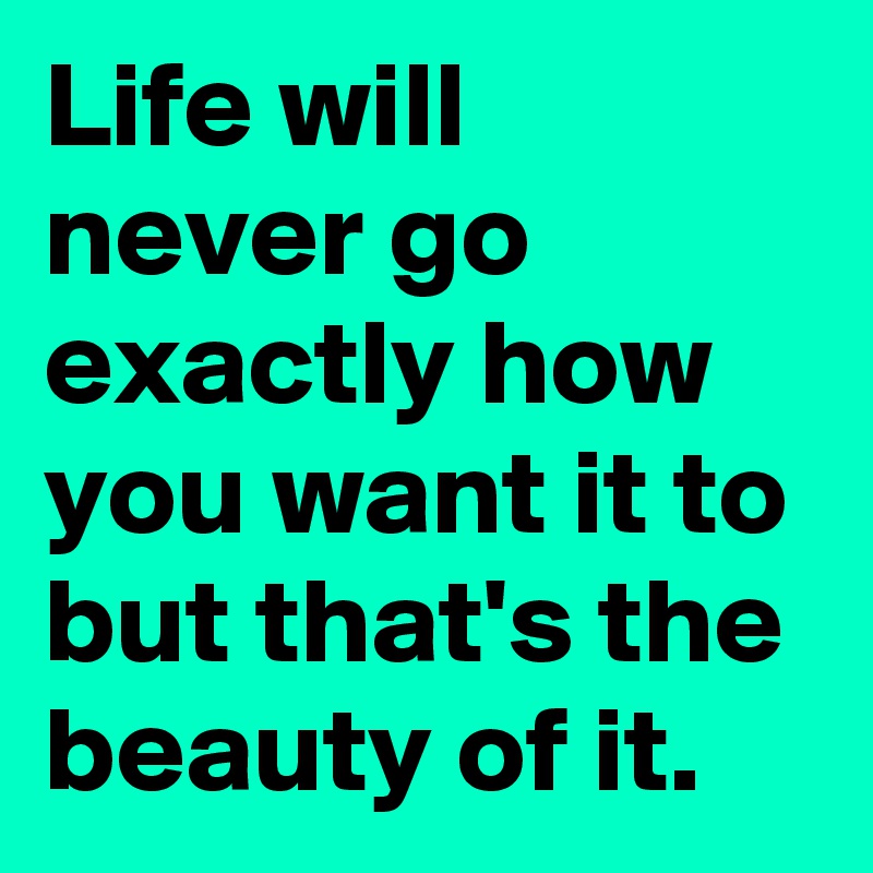Life will never go exactly how you want it to but that's the beauty of it.