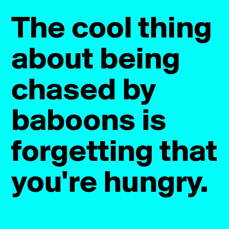 The cool thing about being chased by baboons is forgetting that you're hungry.