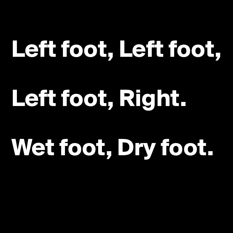 
Left foot, Left foot, 

Left foot, Right.

Wet foot, Dry foot.


