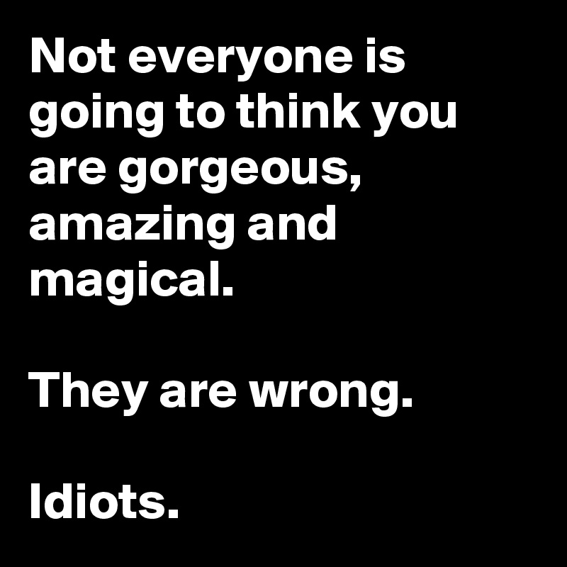 Not everyone is going to think you are gorgeous, amazing and magical.

They are wrong.

Idiots.