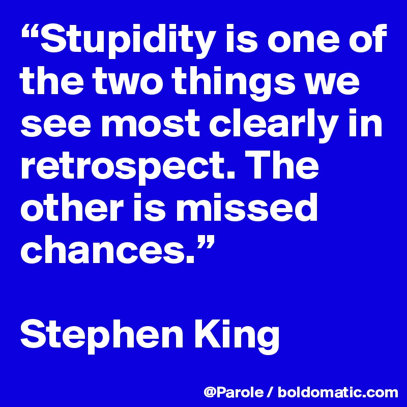 “Stupidity is one of the two things we see most clearly in retrospect. The other is missed chances.”

Stephen King