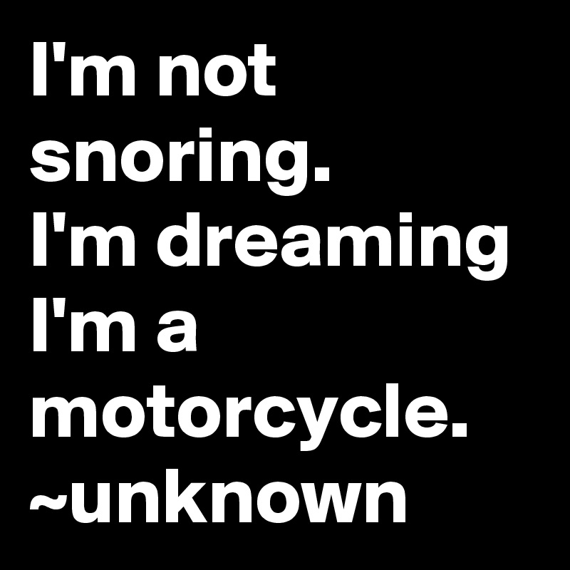 I'm not snoring.
I'm dreaming I'm a motorcycle.
~unknown