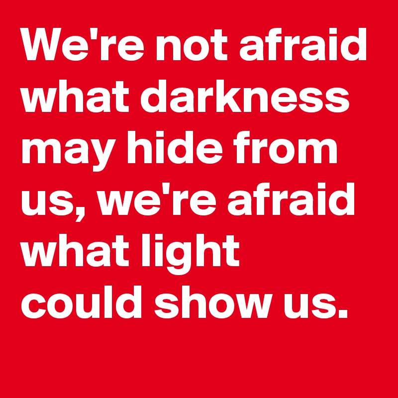 We're not afraid what darkness may hide from us, we're afraid what light could show us.