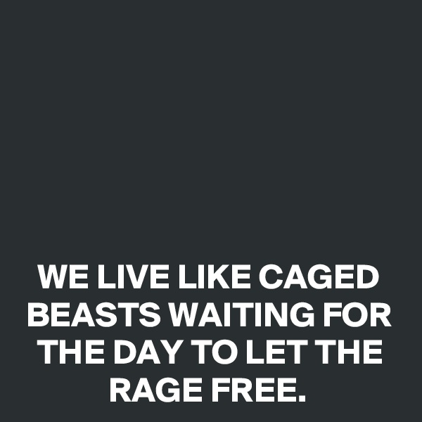 





WE LIVE LIKE CAGED BEASTS WAITING FOR THE DAY TO LET THE RAGE FREE.