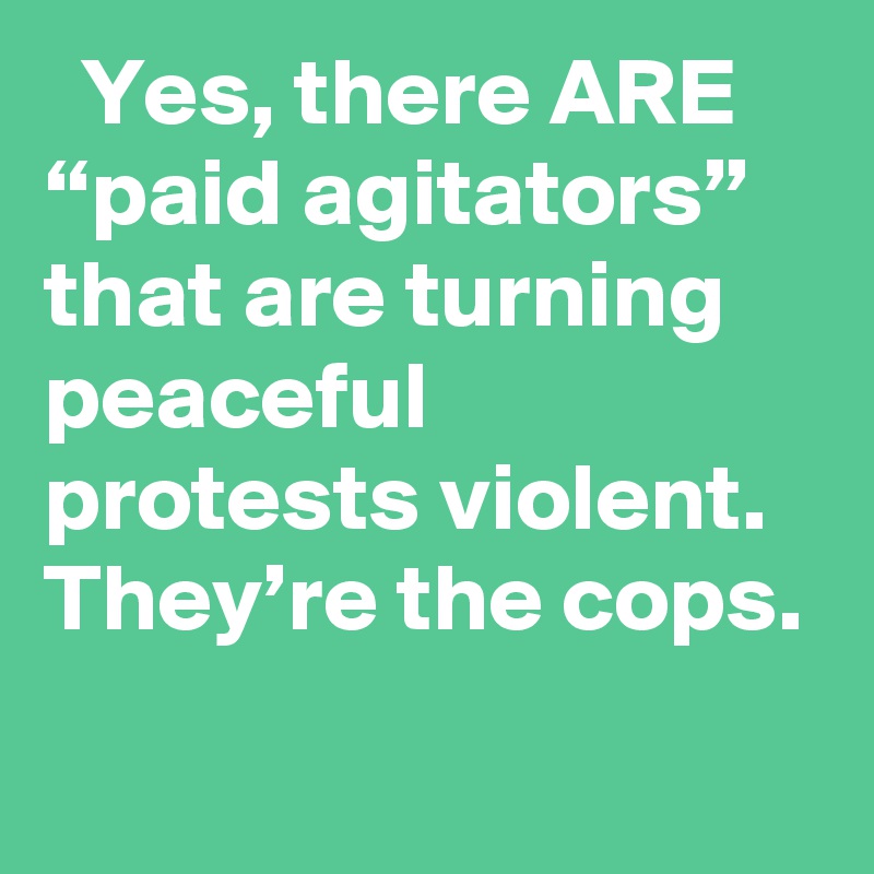   Yes, there ARE “paid agitators” that are turning peaceful protests violent. They’re the cops.
