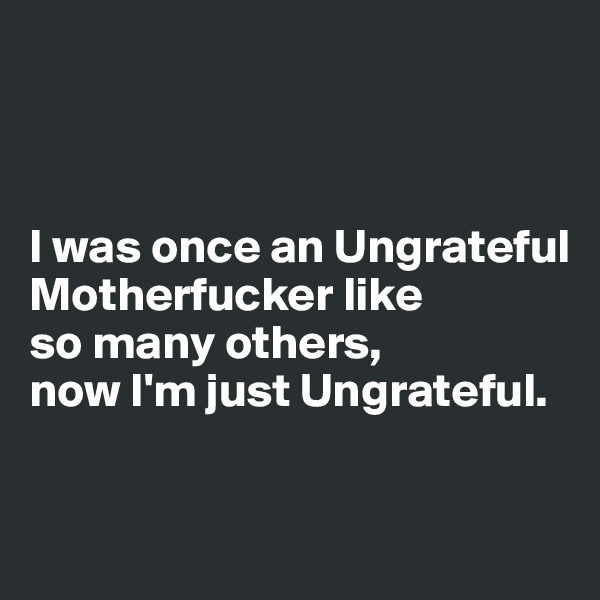 



I was once an Ungrateful Motherfucker like 
so many others, 
now I'm just Ungrateful.


