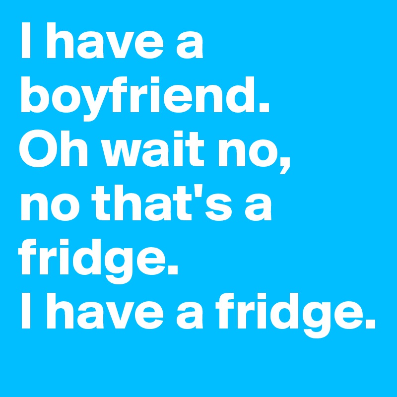 I have a boyfriend.
Oh wait no,
no that's a fridge.
I have a fridge.