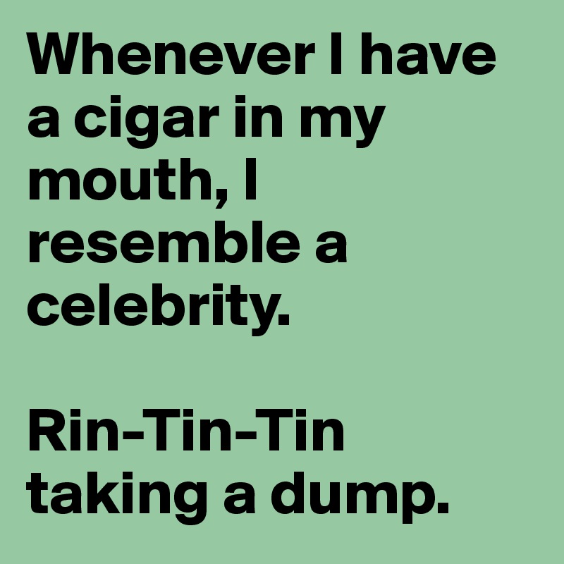 Whenever I have a cigar in my mouth, I resemble a celebrity.

Rin-Tin-Tin taking a dump.