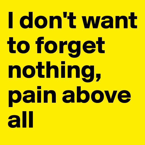 I don't want to forget nothing, pain above all