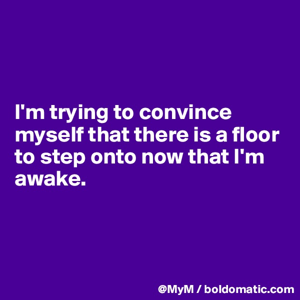



I'm trying to convince myself that there is a floor to step onto now that I'm awake.



