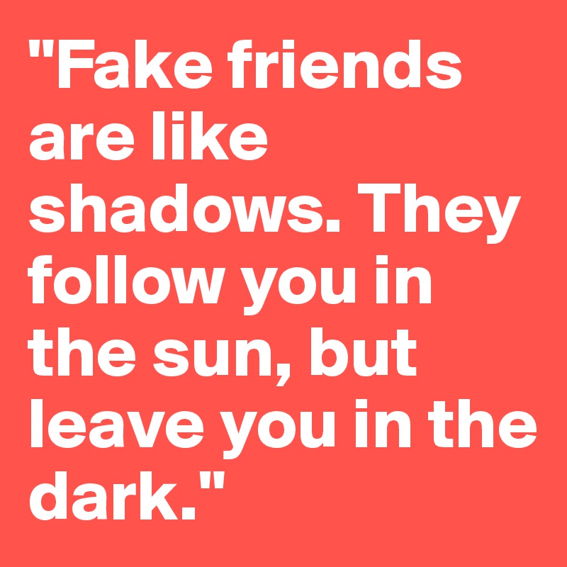 "Fake friends are like
shadows. They follow you in the sun, but leave you in the dark."