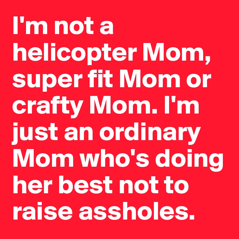 I'm not a helicopter Mom, super fit Mom or crafty Mom. I'm just an ordinary Mom who's doing her best not to raise assholes.
