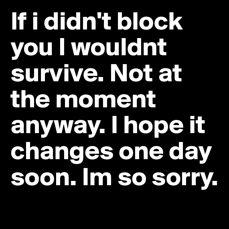 If i didn't block you I wouldnt survive. Not at the moment anyway. I hope it changes one day soon. Im so sorry. 