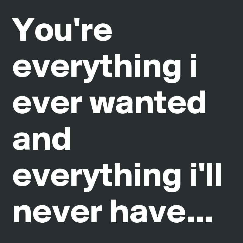 You're everything i ever wanted and everything i'll never have...