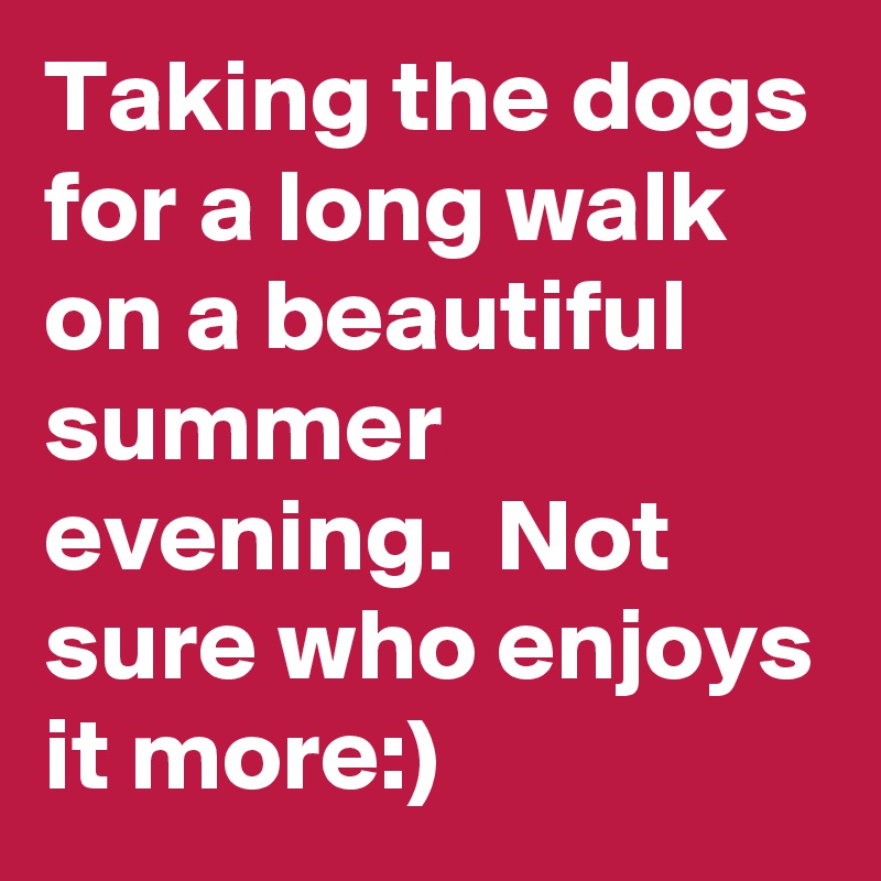 Taking the dogs for a long walk on a beautiful summer evening.  Not sure who enjoys it more:)