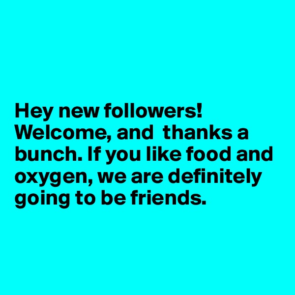 



Hey new followers! Welcome, and  thanks a bunch. If you like food and oxygen, we are definitely going to be friends.


