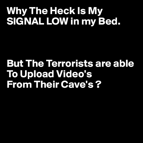 Why The Heck Is My SIGNAL LOW in my Bed.



But The Terrorists are able To Upload Video's
From Their Cave's ? 



