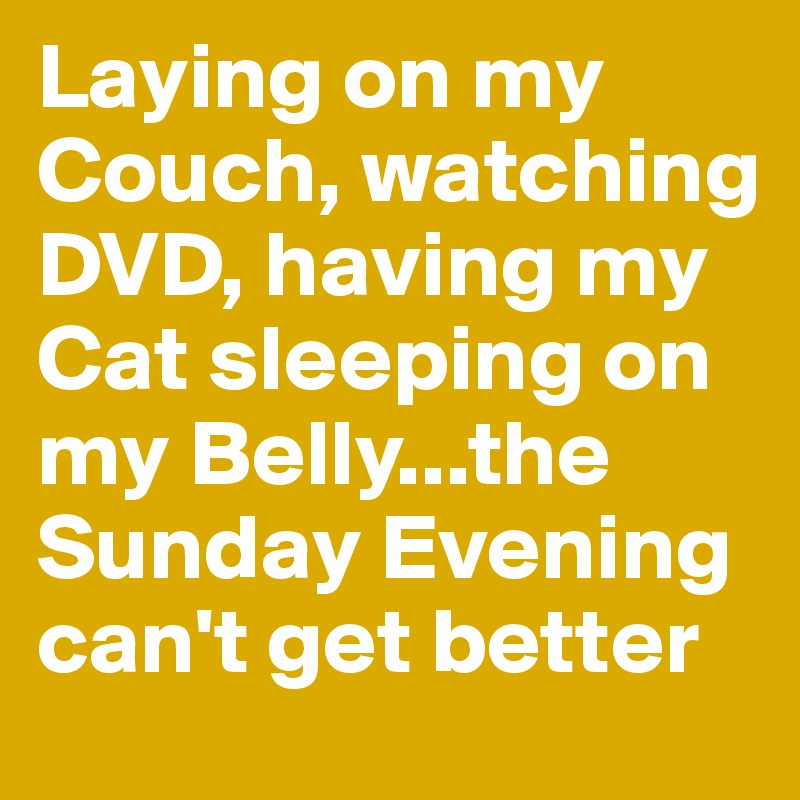 Laying on my Couch, watching DVD, having my Cat sleeping on my Belly...the Sunday Evening can't get better